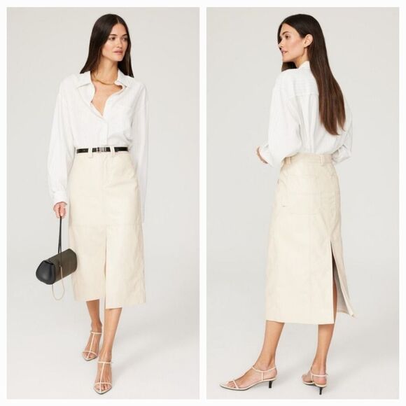A.L.C. Alden Faux Leather Double Slit High Waist Midi Skirt in Mirage 6 - Flawed - Picture 1 of 11